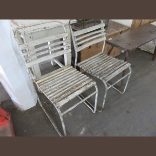 Pine Chairs with Metal Frame / original old pieces / finished condition